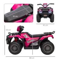 HOMCOM 12V Kids Quad Bike with Forward, Reverse Functions, Ride-On ATV w/ Music, LED, Headlights, for Ages 3-5 Years - Pink(m-4)