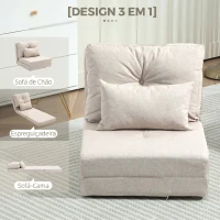 HOMCOM Sofá-Cama Individual Dobrável Estofado em Linho com Encosto Ajustável 5 Posições e 1 Almofada Bege(m-5)