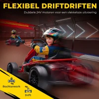 HOMCOM 24V elektrische go-kart voor kinderen, tot 13 km/u, met driftfunctie, 2 motoren, rood, 8-12 jaar(m-5)
