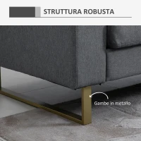 HOMCOM Divano a 3 Posti Relax Salotto con Cuscini 200 × 82 × 78cm Tessuto di Lino Grigio(m-6)