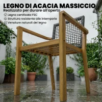 Outsunny Set 2 Sedie da Giardino Impilabili in Legno di Acacia con Cuscini, 59x55x86 cm, Grigio e color Legno(m-4)