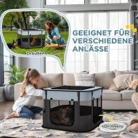 PawHut Spielgehege für Haustiere, faltbar, mit Aufbewahrungstasche, für Welpen und Kätzchen, drinnen und draußen, Grau(m-7)