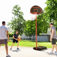 HOMCOM Panier de basket extérieur avec poteau panneau, base de lestage sur roulettes hauteur réglable 155 - 210 cm (panier) - rouge noir(m-10)