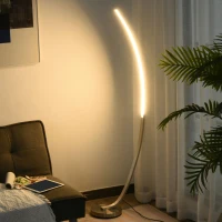 HOMCOM Aluminium Arc Floor Lamp, Futuristic Indoor Standing LED Light Home Ambience w/ Round Base Foot Switch, Living Room Bedroom Office Lounge, Silver Tone(m-2)