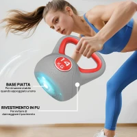 SPORTNOW Kettlebell 14kg in PU e Sabbia con Base Piatta e Impugnatura per Stacchi, Squat e Sollevamenti, 26x18x32 cm, Rosso(m-6)