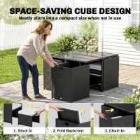 Outsunny 9 Piece Rattan Cube Garden Furniture Dining Set with Armchairs, Footstools and Glass-Top Table, Black(m-4)