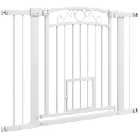 PawHut Cancellino per Cani Regolabile con Estensioni, Porta per Gatti e Apertura a Una Mano, 76-104x77cm, Bianco(m-10)