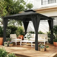Outsunny Tonnelle de Jardin Extérieur Cadre de Toit Rétractable et Double Toit UV50+Imperméable 3x3m Gris Anthracite(m-8)
