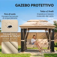 Outsunny Dondolo da Giardino 3 Posti Lettino e Gazebo Design 3 in 1 con Tettuccio, 256x172x248cm, Beige(m-5)