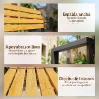 Outsunny Banco de Jardín Exterior de 2 Plazas con Respaldo y Asiento Listonado de Madera Marco de Acero 136x54x82 cm Natural(m-6)