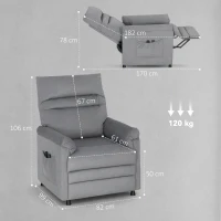 HOMCOM Poltrona Relax com Aquecimento Lombar e Massagem por Vibração Reclinável Função de Memória  82x99x106 cm Cinzento(m-3)