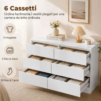 HOMCOM Cassettiera 6 Cassetti per Camera e Soggiorno, 100x35x69 cm, Bianco(m-5)