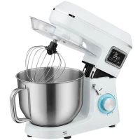 HOMCOM Batidora Amasadora 6L 1400W con Cabezal Inclinable 6 Velocidades Función de Fermentación Pantalla LED Blanco(m-1)