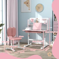 AIYAPLAY Juego de Escritorio y Silla para Niños de +3 Años Altura Ajustable con Tablero Inclinable 80x55x107,5 cm Rosa(m-3)