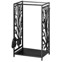 HOMCOM Estante para Leña Estantería de Almacenamiento para Chimenea 46x30x70 cm Soporte para Leña con 4 Herramientas Negro(m-13)