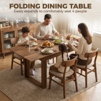 HOMCOM Folding Dining Table Under-Table Storage Extendable Kitchen Table Steel Rail Grey Wood Effect(m-4)