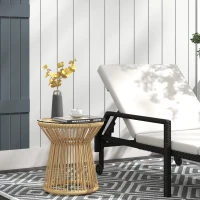 Outsunny Mesa de Ratán Sintético Redonda con Encimera de Cristal y Marco de Metal Carga 30 kg para Patio Jardín Ø40x42 cm Beige(m-10)