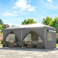 Outsunny 3 x 6 m Pop Up Canopy with UV50+ Protection Garden Gazebo with 6 Sidewalls, Dark Grey(m-10)