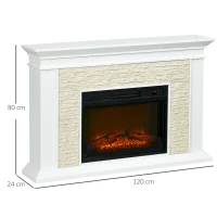 HOMCOM Chimenea Eléctrica con Calefacción 1800W Efecto de Llama con Control Remoto Temporizador 120x24x80 cm Blanco(m-3)