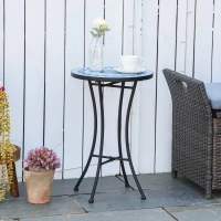 Outsunny Tavolino da Giardino Rotondo in Metallo con Piano in Ceramica, Design a Mosaico, Ф35.5x53.5cm, Blu(m-10)