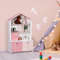 HOMCOM Bibliothèque étagère Design Maison 4 niches Placard Grand tiroir Double Compartiment MDF Blanc Rose(m-10)