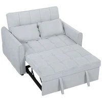 HOMCOM 2 Seater Sofa Bed, 3-in-1 Convertible Sleeper Sofa with Click-clack Adjustable Backrest and 2 Pillows, Light Grey(m-15)