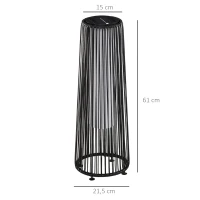 Outsunny Lanterna Solare da Giardino LED con Pannello di Ricarica in Rattan e Metallo , Ø21.5x61cm, Nero(m-3)