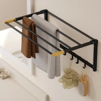 HOMCOM Toallero de Baño de Pared Toallero Plegable con 5 Barras y 6 Ganchos para Toallas Baño 60 cm Negro(m-7)