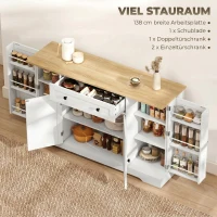 HOMCOM Sideboard Küchenschrank mit 4 Türen, Schublade, Verstellbaren Regal, Türregalen für Küche, Esszimmer, 138x40x85cm, Weiß(m-4)