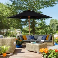 Outsunny Sonnenschirm Ø 250 cm, Sonnenschirm mit Seilzugmechanismus Balkonschirm Strandschirm aus Bambus windfest Marktschirm Sonnenschutz für Balkon Terrasse Garten, Schwarz(m-10)