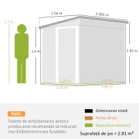 Outsunny Căsuță pentru depozitare unelte din metal 1,5x2m cu bază, ușă glisantă și acoperiș înclinat, albă(m-3)