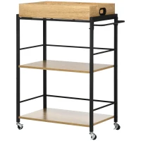 HOMCOM Carrello da Cucina a 3 Ripiani con Vassoio Rimovibile e Ruote Girevoli, 72x40x94cm, Legno e Nero(m-11)