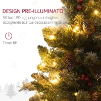 HOMCOM Mini Albero di Natale 60 cm con Luci Incorporate, 86 Rami, Pigne, Bacche Rosse, Base in Cemento, Verde(m-5)