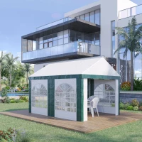 Outsunny Tendone da Giardino 4x3m per 12 Persone con Doppio Ingresso, Bianco e Verde(m-10)