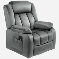 HOMCOM Aufstehsessel mit Massagefunktion und Lendenheizung, Recliner-Sessel mit Fernbedienungen und Seitentaschen, Grau(m-11)