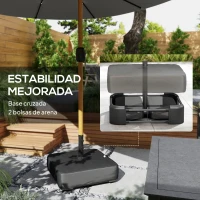 Outsunny Sombrilla Doble de Jardín 4,6x2,6 m con 48 Luces LED Base Incluida Manivela Sacos de Arena Anti-UV Gris Claro(m-8)