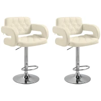 Upholstered Swivel Bar Stool, Set of 2 Height Adjustable Barstool with Back, Armrest, Footrest for Kitchen, White(m-1)