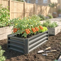 Outsunny Rectangle Raised Garden Bed Box with Weatherized Steel Frame for Vegetables, Flowers, & Herbs, 120 cm x 60 cm x 30.5 cm, Light Grey(m-8)