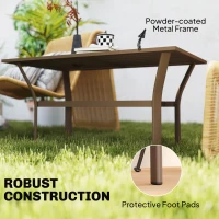 Outsunny Metal Garden Coffee Table, Rectangular Outdoor Side Table with Slatted Tabletop, Foot Pads for Outside, Garden, Balcony, Porch, 91.5 x 55 x 45cm, Brown(m-5)
