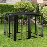 PawHut Recinto per Cani Pieghevole con Copertura, 8 Pannelli con Porta Bloccabile, 141x141x113cm, Nero(m-10)