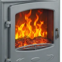HOMCOM Electric Fireplace, Freestanding Electric Fire with Realistic Flame Effect, Log Burner, 1000W/ 2000W, Grey(m-11)