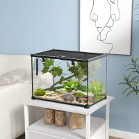PawHut Glass Reptile Terrarium with Decor Kit, Breeding Tank with Thermometer for Small Animals, 50 x 30 x 35cm, Heated - Black(m-2)