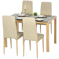 HOMCOM Ensemble Table à Manger avec 4 Chaises en Cuir Synthétique, Plateau Rectangulaire en Verre Trempé, 120x70x75cm, Naturel(m-13)