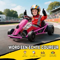 HOMCOM 24 V Elektrisch Go-Kart voor Kinderen tot 13 km/u Gokart met Driftfunctie, Drift-Kart met 2 Motoren voor 8–12 Jaar Roze(m-4)