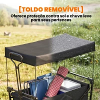 Outsunny Carrinho de Transporte Dobrável com Toldo Removível e Alça Ajustável Capacidade 100 kg para Campismo 97x52x105 cm Preto(m-6)