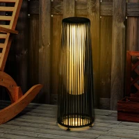 Outsunny Lanterna Solare da Giardino LED con Pannello di Ricarica in Rattan e Metallo , Ø21.5x61cm, Nero(m-2)