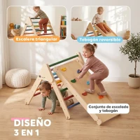 AIYAPLAY Triángulo de Escalada de Madera 3 en 1 con Rampa para Deslizarse o Escalar 147x64,5x63 cm Multicolor(m-4)