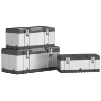 HOMCOM 3-teiliges Werkzeugkasten-Set, Edelstahl, Kunststoff, Silberfarben(m-1)