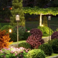Outsunny Set 2 Lămpi Solare cu Autonomie de 6h și Fixare în Sol, din Oțel Inoxidabil și ABS, 23,5x23,5x184 cm, Negru(m-10)