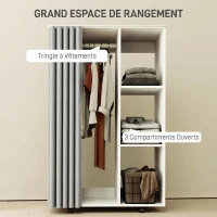 HOMCOM Armoire penderie vêtement dressing mobile 4 roulettes avec tringle à vêtements et étagères ouvertes, blanc(m-4)